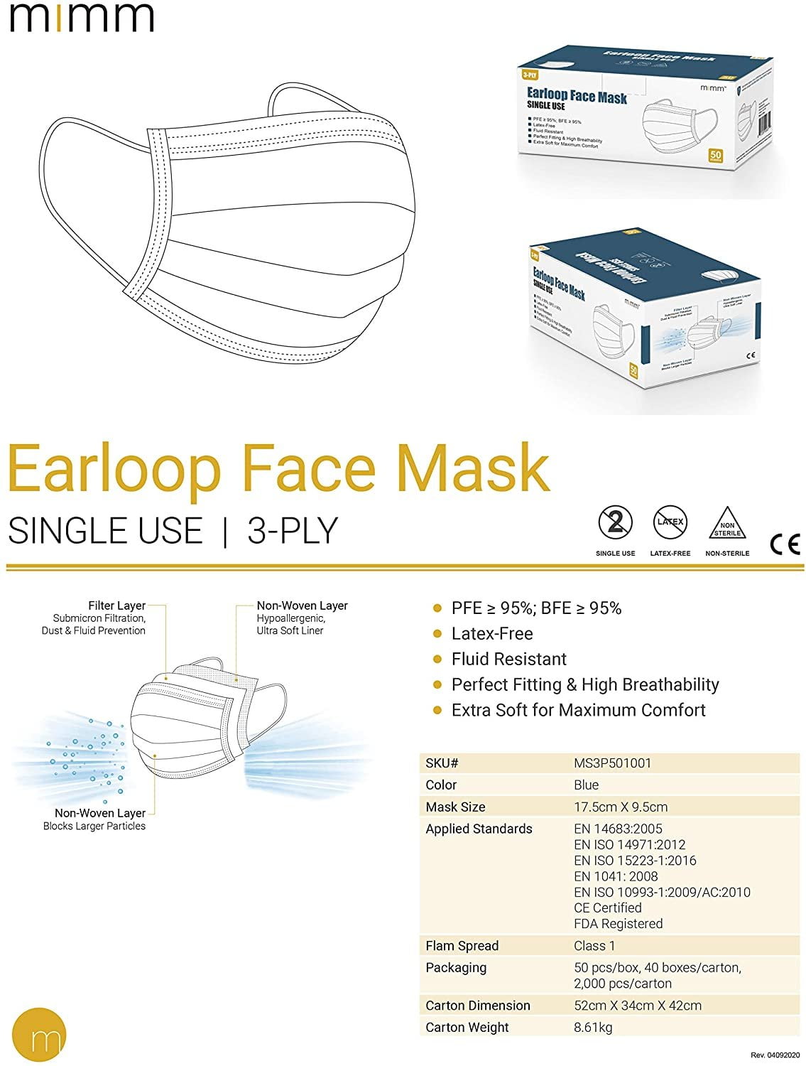 Iheyi Disposable 3-PLY Protective Earloop Face Masks (300 pieces Face Masks)
