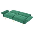 thumbnail image 4 of 78" Velvet Futon Sofa Bed, Convertible Sleeper Loveseat Couch with Folded Armrests and Side Bags, Modern Tufted Accent Sofa with Adjustable Backrest and Metal Legs for Living Room Apartment, Green, 4 of 8