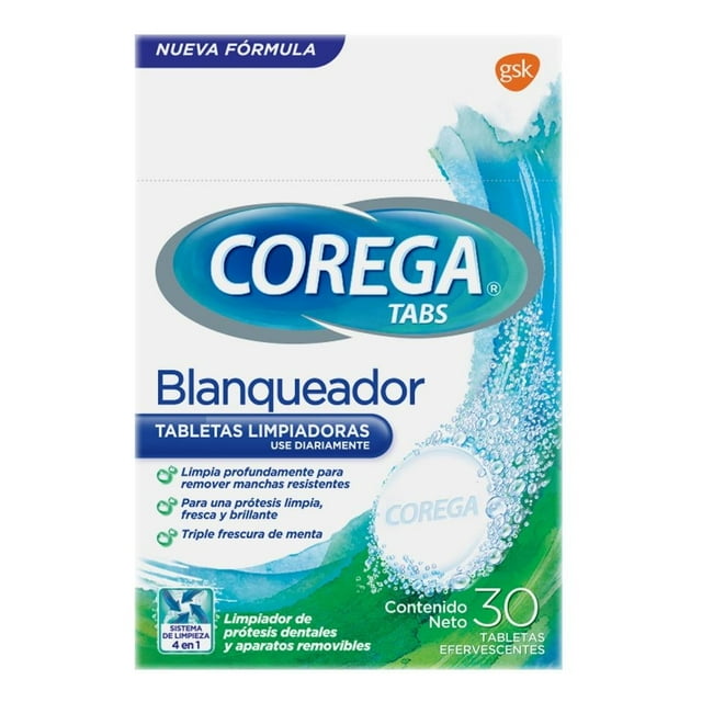 Tabletas limpiadoras Corega Blanqueador 30 tabletas efervescentes