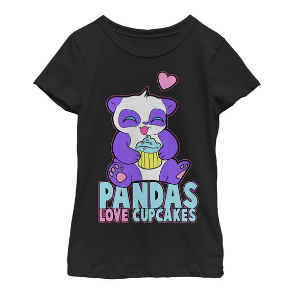 Girl's Lost Gods Pandas Love Cupcakes  Graphic Tee Black Medium