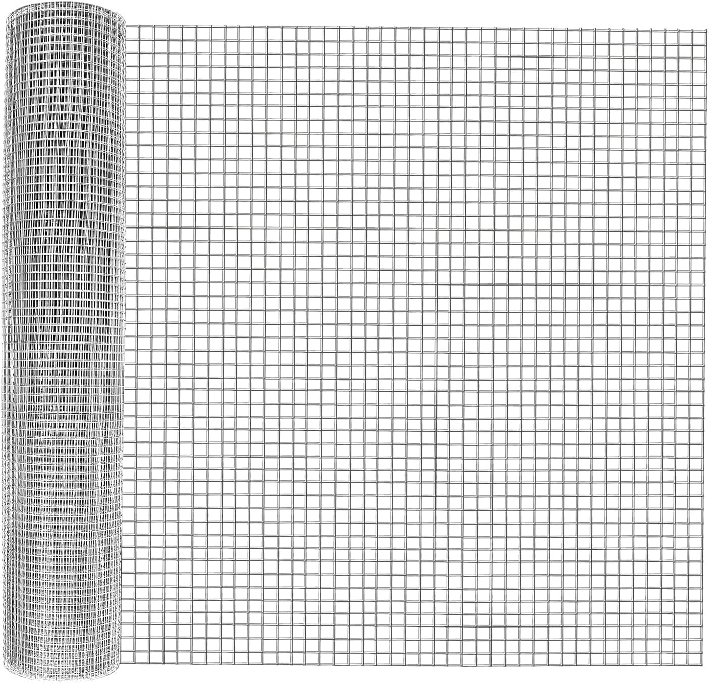 Historyli 1/2 Inch 48x50Ft Hardware Cloth, PVC Coated Galvanized Welded Wire Mesh Roll, Chicken Wire Fence, Silver