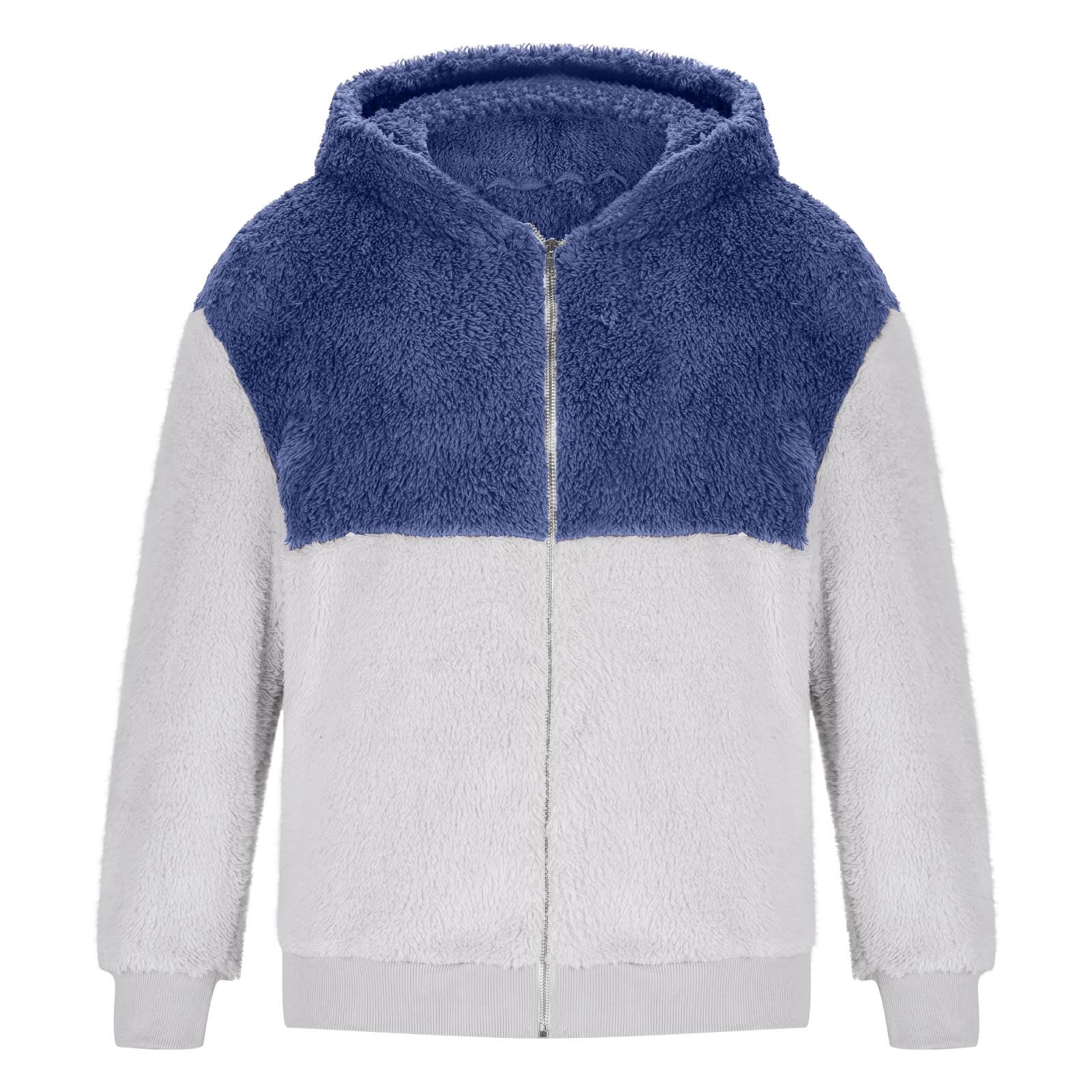 ZCFZJW Big and Tall Regular Fit Color Block Print Long Sleeve Full Zip up Jackets for Men Casual Sherpa Fleece Hooded Pullover Sweatshirts Trendy Warm Coat Tops A-Blue XXL