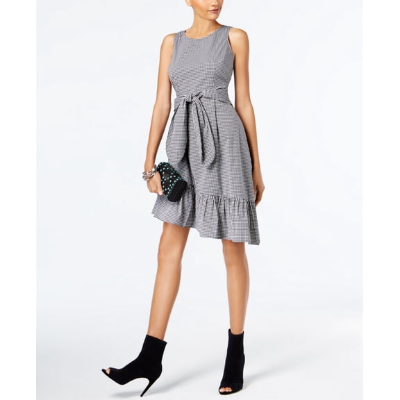 INC International Concepts Checkered Asymmetrical Dress  Deep Black 14
