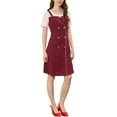 thumbnail image 2 of Allegra K Women's Contrast Chiffon Short Sleeve Button Decor Dress, 2 of 5