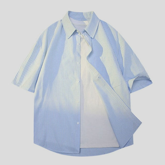 Blusa y camisa de manga corta con cuello vuelto para hombre, informal, de verano, de manga corta, estilo vintage, playero, con botones, de poliéster