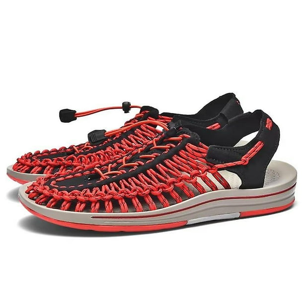 Sandalias unisex Pareja Sandalias de moda Sandalias transpirables huecas tejidas Sandalias de playa para mujer Sandalias para hombre Sandalias planas para exteriores-Rojo Marrón-44 Computadora Computadora Computadora portátil