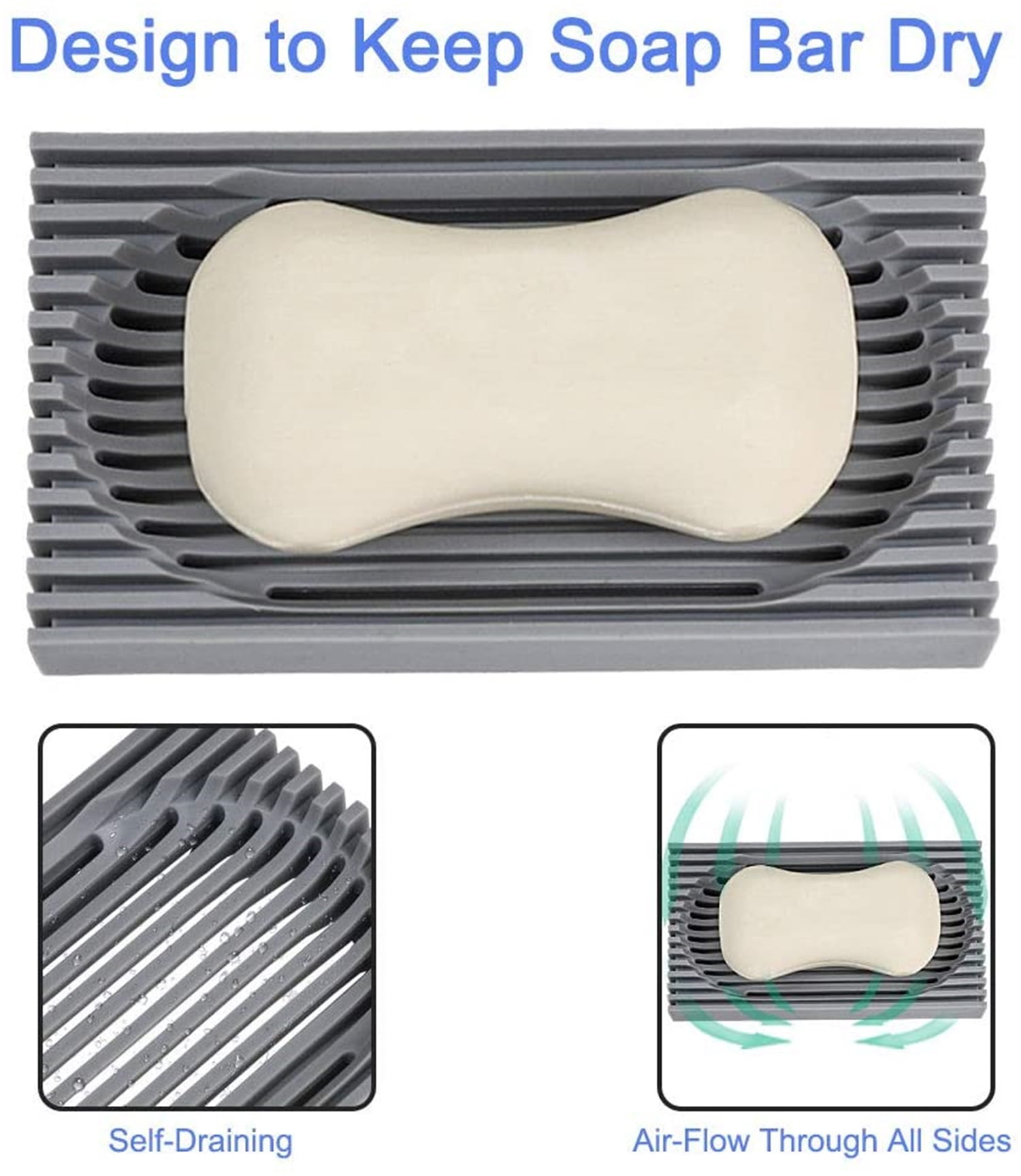 2Pcs Soap Dish, Waterfall Soap Tray, Soap Saver Soap Holder for Bathroom, Kitchen