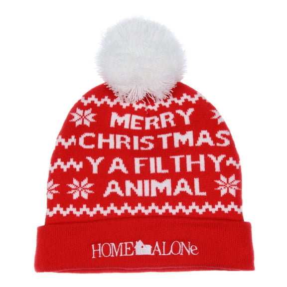 Home Alone Merry Christmas Ya Filthy Animal Fold Cuff Pom Adult Knit Beanie