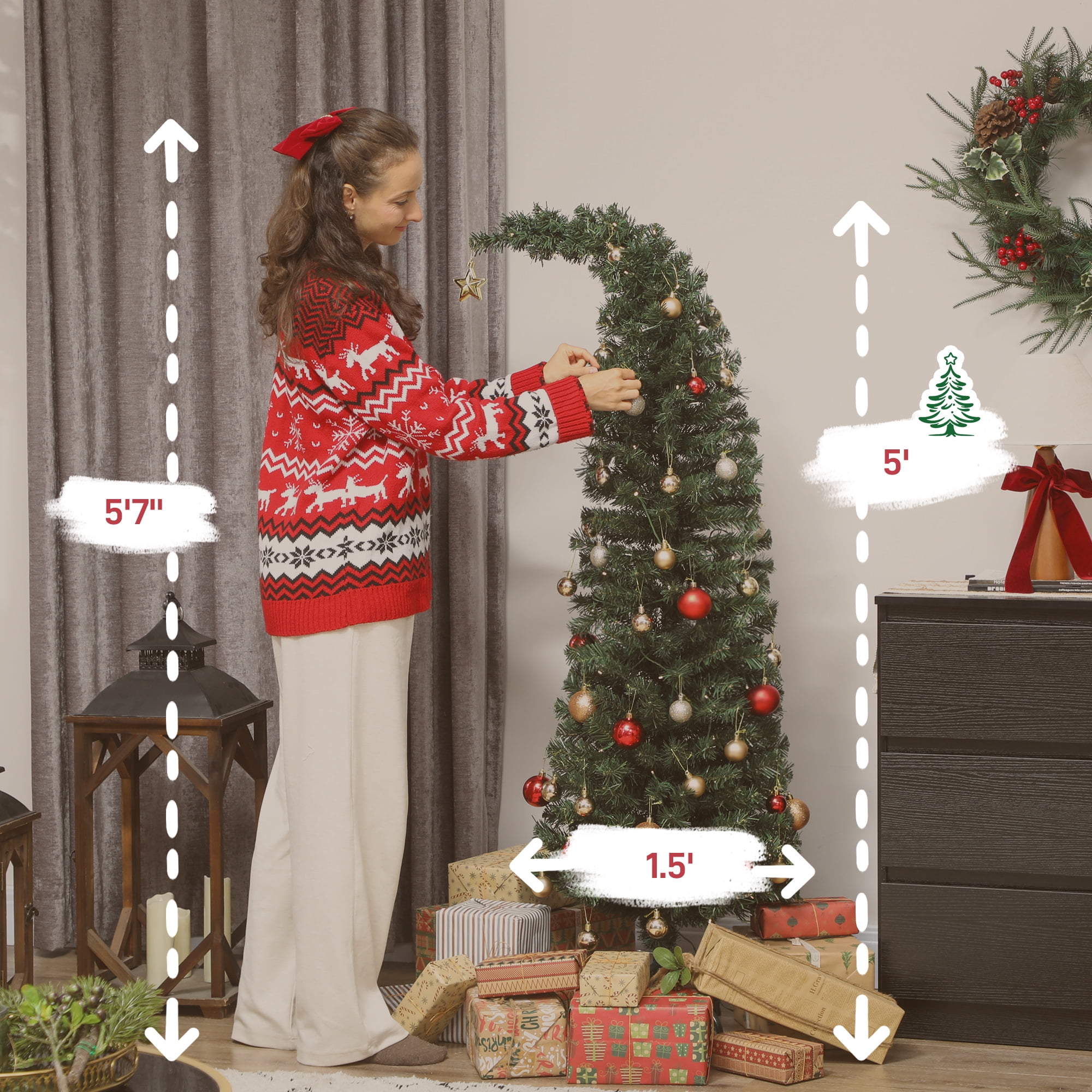Astoutdoor 5 ft Artificial Christmas Tree with 100 Warm White LEDs, 246 Tips, Slim Design, Green