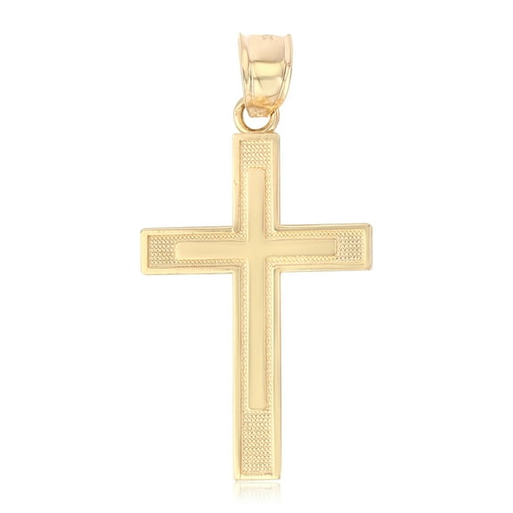 14K Yellow Gold Cross Religious Charm Pendant For Necklace or Chain