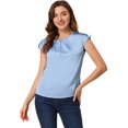 thumbnail image 1 of Unique Bargains Blouse Soyeuse à Manches Courtes pour Femmes Col Rond Plissé Décontracté Élégant, 1 of 5