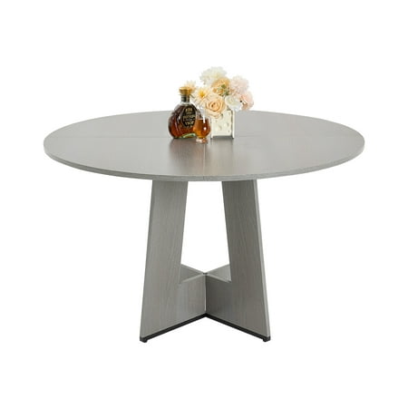 VEVOR Round Dining Table 47 inch Wood Table for 4-6 Person Farmhouse Circle Dinner Furniture Rustic Leisure Tables with Thick Wooden Legs for Home Kitchen Living Room Grey (Only Table)