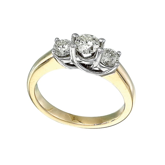 14k Yellow Gold 0.75 Ct Three Stone Trellis Diamond Ring