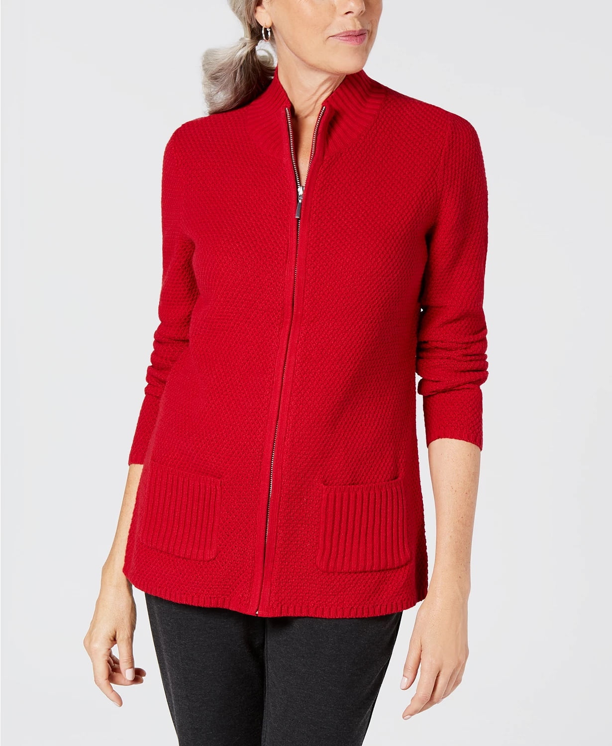 Petite Zip-Front Sweater Bright Red 