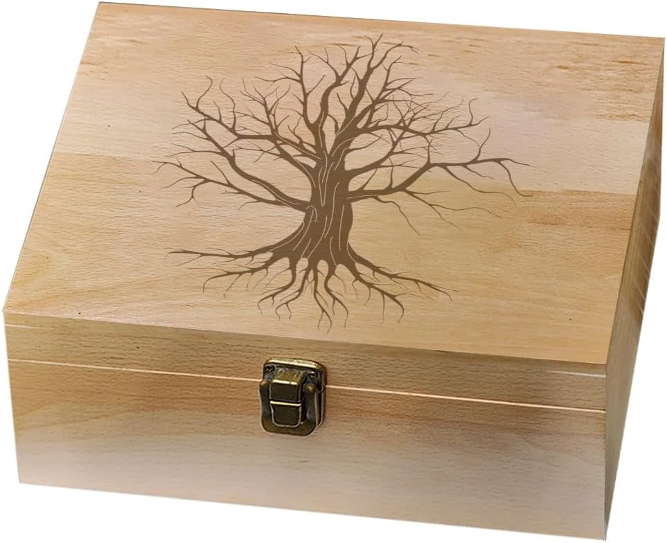 1Pc Wooden Memory KeepsakeBox DecorativeBoxes Dead Branches Tree MemoryBox with Hinged Lids Plant Keepsake Chest for Old Memories Picture Letter Photos Storage 9.6x7.6x4inch