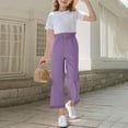 thumbnail image 6 of Bnwani Girls Flare Pants Wide Leg Pants Elastic Waist Button Casual Loose Pants with Pockets Purple, 6 of 8