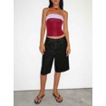 thumbnail image 5 of Women High Waist Denim Bermuda Shorts Loose Wide Leg Knee‑Length Jean Shorts, 5 of 5