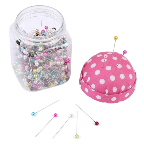 EBTOOLS 500Pcs Beads Needles Quilting Pins In Pink Fabric Covered Pin Cushion Bottle Sewing Craft Straight Dressmaker Pins