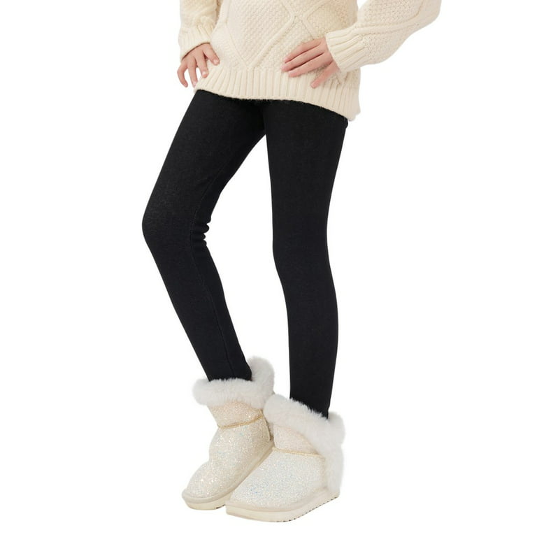 Esho 2-13Y Girls Winter Warm Thicken Fleece Leggings Kids Solid Color Tights  Long Pants 