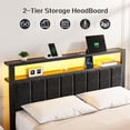 thumbnail image 3 of Kbun Queen Size Platform Bed Frame with Upholstered Headboard, Metal Bed Frame with LED Light, Heavy Duty Steel Slat Supported Queen Bed Frames, No Box Spring Needed, Black, 3 of 8