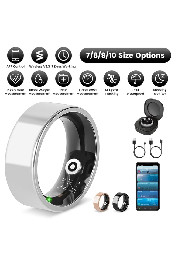 Smart Ring Fitness & Wellness Tracker, Wireless 5.3 Sleep Monitor Ring, IP68 Waterproof, 7-Day Battery, Lightweight for Men Women, Sizes 7-10