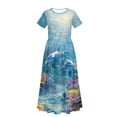 thumbnail image 5 of Uourmeti Ocean Dolphin Print Girls Maxi Dresses Short Sleeve Round Neck Flowy Holiday Long Dress with Pockets Cute A-Line Clothes, Size 11-12 Years, 5 of 7