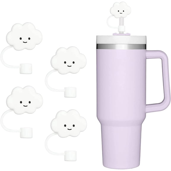 4pcs Silicone Stanley Straw Cover, Straw Covers 10mm, Cap for Stanley Cup 40 Oz , 30 Oz Food Grade Cute Large Cloud Straw Topper Straw Tips Cover Protector Cup Accessories