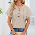 thumbnail image 6 of Yigetop Short Sleeve Sweatshirt Women's Summer Hoodies Short Sleeve Button V Neck Lightweight Drawstring Hoodies Summer Hoodies for Women Beige L, 6 of 7