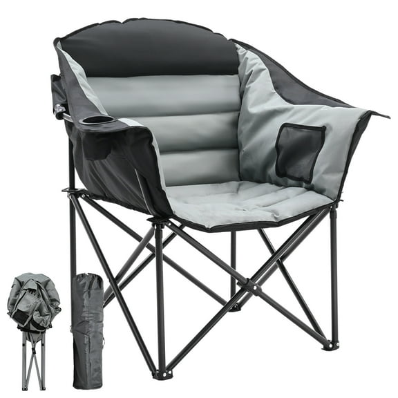 VibrantEcho Padded Camping Chair, Outdoor Folding Chair, Portable Heavy Duty Arm Chairs with Side Pockets, Cup Holder for Beach, Lawn, Picnic, Fishing, Backpacking