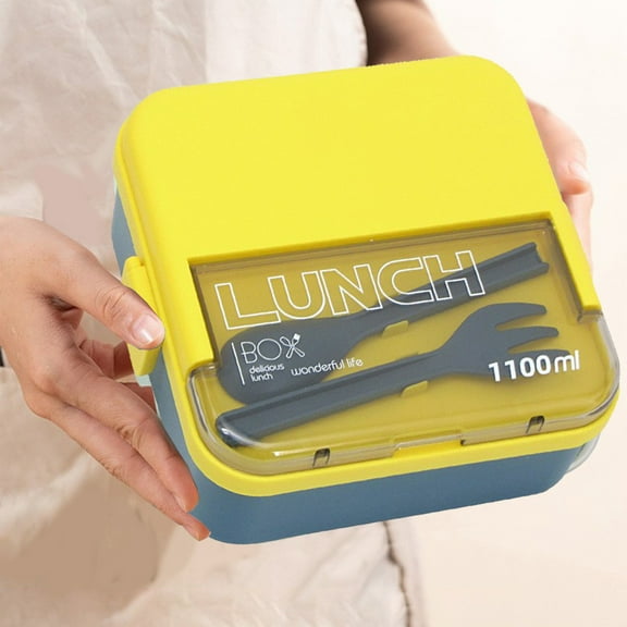 Microwave Safe Plastic Lunch Box with Divided Compartments Leak-Proof Lid for Office School Meal Prep Includes Fork and Spoon