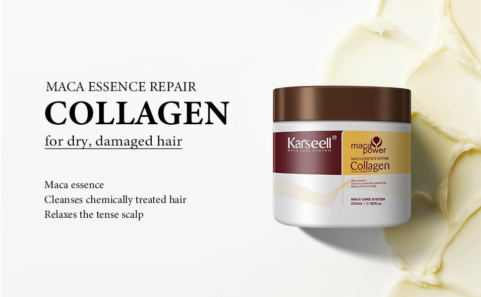 Karseell Collagen Hair Treatment Deep Repair Conditioning Argan Oil Collagen Hair Mask Essence for Dry Damaged Hair All Hair Types, 3.38floz 100ml