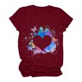 thumbnail image 5 of Gibobby Playera de Manga Corta con Cuello Redondo Mujeres Casual Top Camisas Corazón Impreso Camiseta Manga Corta Suelta Temperamento Camiseta O-cuello Top Camisa(Vino,G), 5 of 5