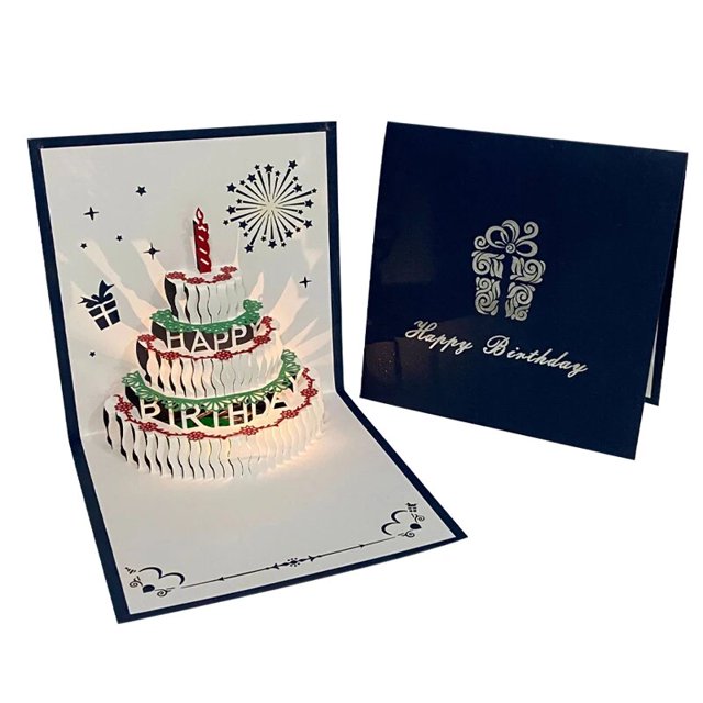 Tarjeta de feliz cumpleaños con música 3D, tarjeta de felicitación emergente, luz LED cálida, tarjeta de pastel de cumpleaños para niños, mamá, esposa, niño, niña, amigos, regalos
