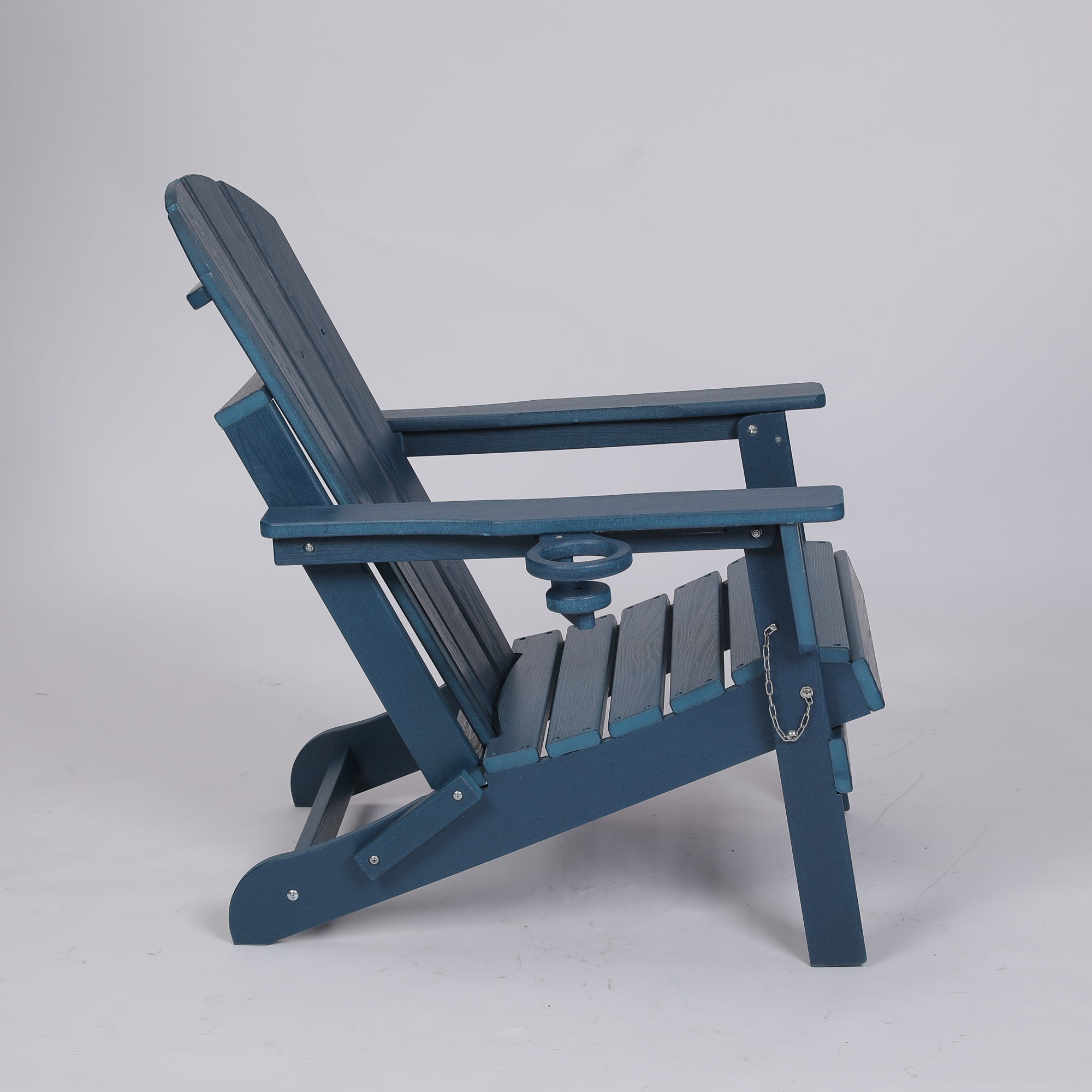Adirondack Chair, Outdoor Chair, Folding Chair&nbsp;with Dual Cup Holder, HDPE Composite Folding Design and Wood Texture for Patio, Garden, Deck, Navy Blue