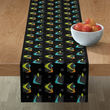

Cotton Sateen Table Runner 108 - Retro Mid Century Modern Atomic Age Geometric Boomerangs 60S Black Print Custom Table Linens by Spoonflower