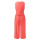 thumbnail image 4 of Conjunto de dos piezas de verano para mujer: top sin mangas con cuello redondo y pantalones anchos, traje de poliéster con detalle de botones, 4 of 5