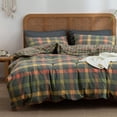 thumbnail image 1 of Plaid Duvet Cover Set Queen Washed Cotton Reversible Bedding Multicolor Buffalo, 1 of 7