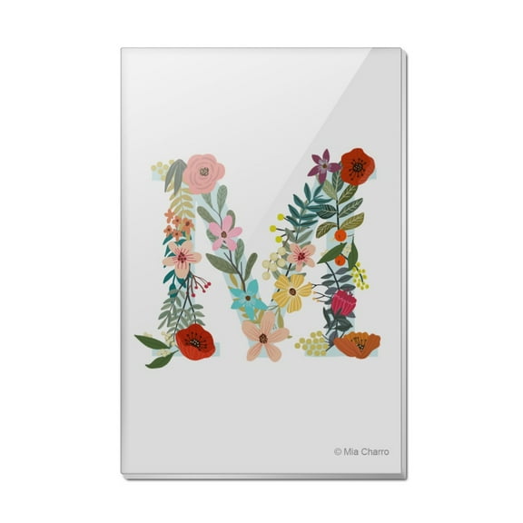 Letter M Floral Monogram Initial Rectangle Acrylic Fridge Refrigerator Magnet
