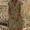 thumbnail image 2 of POTETI Sundresses for Plus Size Women Khaki Sun Dresses Casual Loose Stripe Patchwork V-Neck Short Sleeves Dress Women's Sundresses, 2 of 7