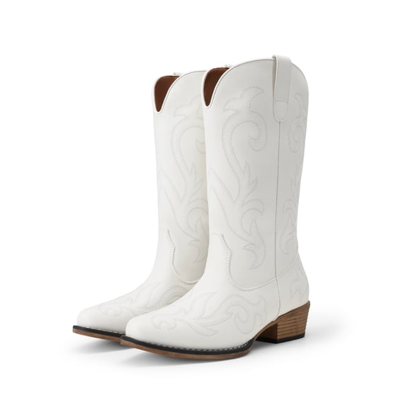 DREAM PAIRS Women's Western Cowboy Boots, Mid-Calf Cowgirl Boots with Chunky Heel & Embroidered Stitching Wide Width