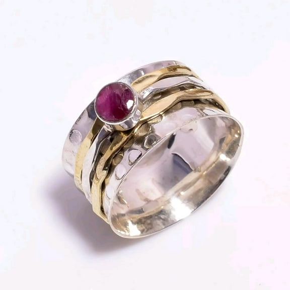 Pink Tourmaline Ring, 925 Silver Ring, Spinner Ring, Brass Wire Ring, Natural Stone Ring, Band Ring, Thumb Ring,Boho Ring, Men/Women Ring**