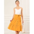 thumbnail image 4 of INSPIRE CHIC Falda A Media Pierna Con Volantes De Gasa Con Cinturón Y Cintura Alta Vintage Con Decoración De Botones Para Mujer Amarillo M, 4 of 6