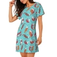 thumbnail image 2 of Fotbe Sea Otters Family In Blue Water Bata de Dormir para Mujer con Estampado, Camisón de Algodón de Manga Corta, Ropa de Dormir Casual, 2 of 6
