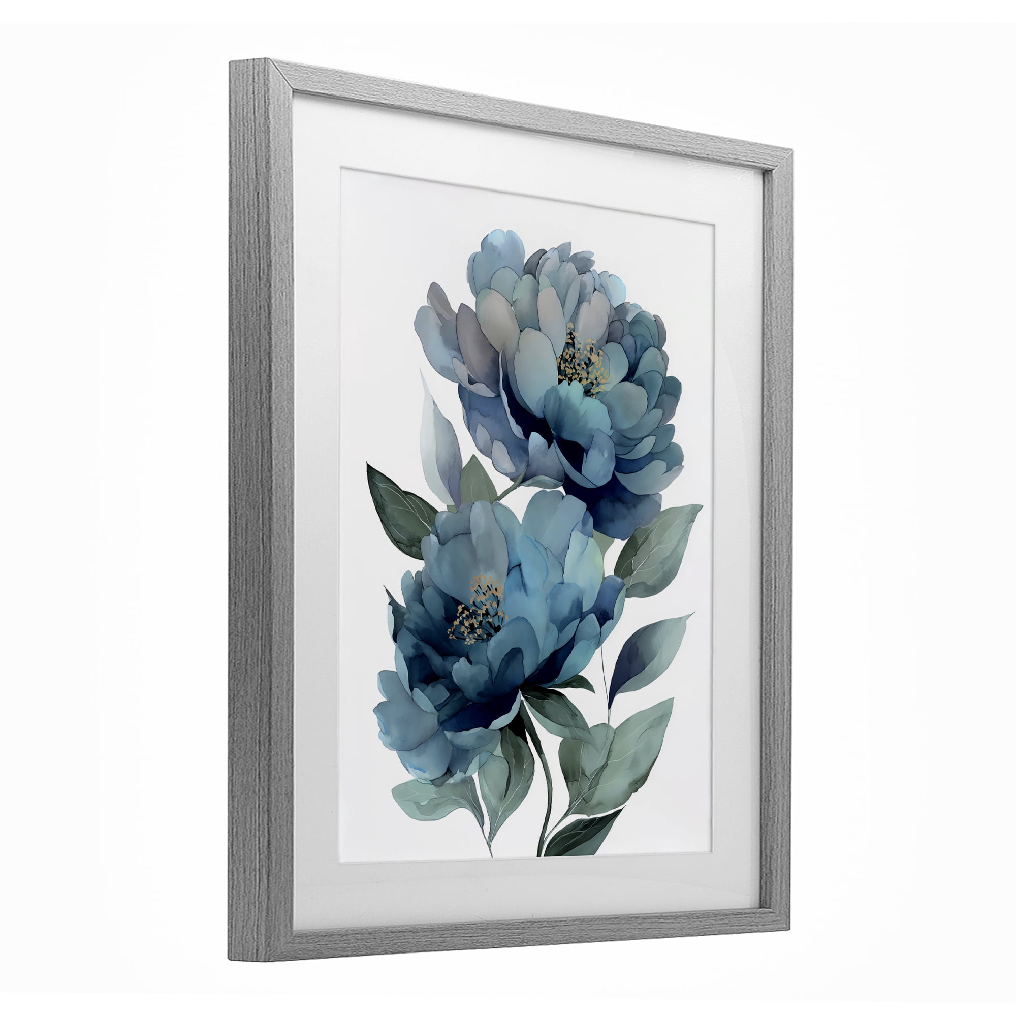 Stupell Industries Two Blue Flowers Serene Peonies Gray Framed Print Under Glass, design by Franklyn Gregory