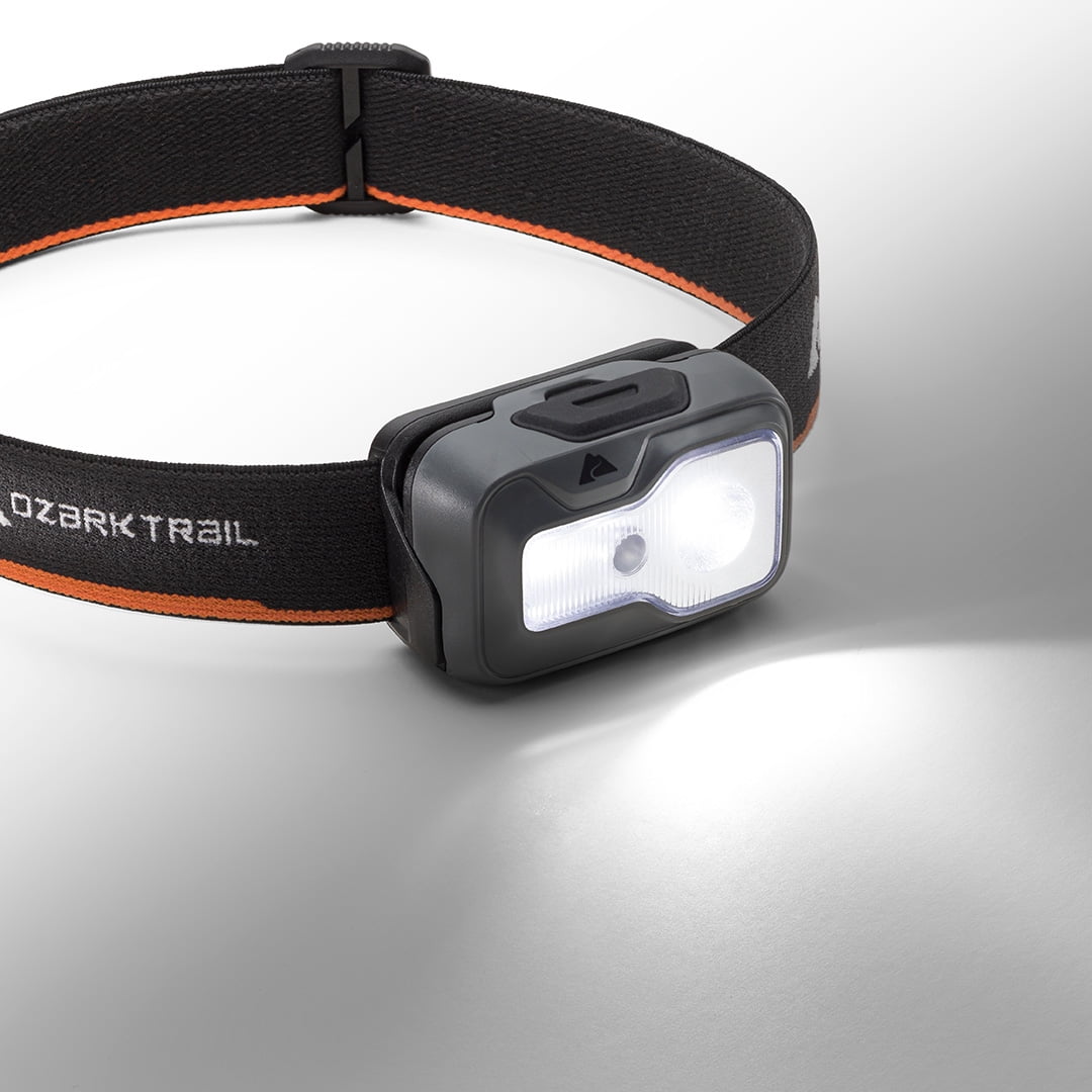 (2 pack) Ozark Trail 500 Lumen LED Headlamp – Multi-Color, Lightweight, Water Resistant, 4 Modes, 3 AAA Batteries Included – Gray/Orange