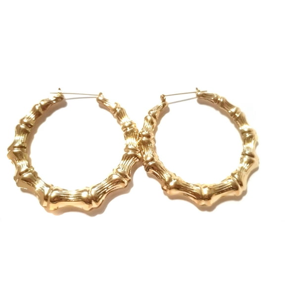 Bamboo Gold Hoop Earrings Lightweight Gold Tone 2.5 inch