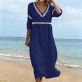 thumbnail image 4 of Puyaiuu Womens Summer V Neck 3/4 Sleeve Casual Midi Dress With Cutout Detail Navy S Gift, 4 of 7