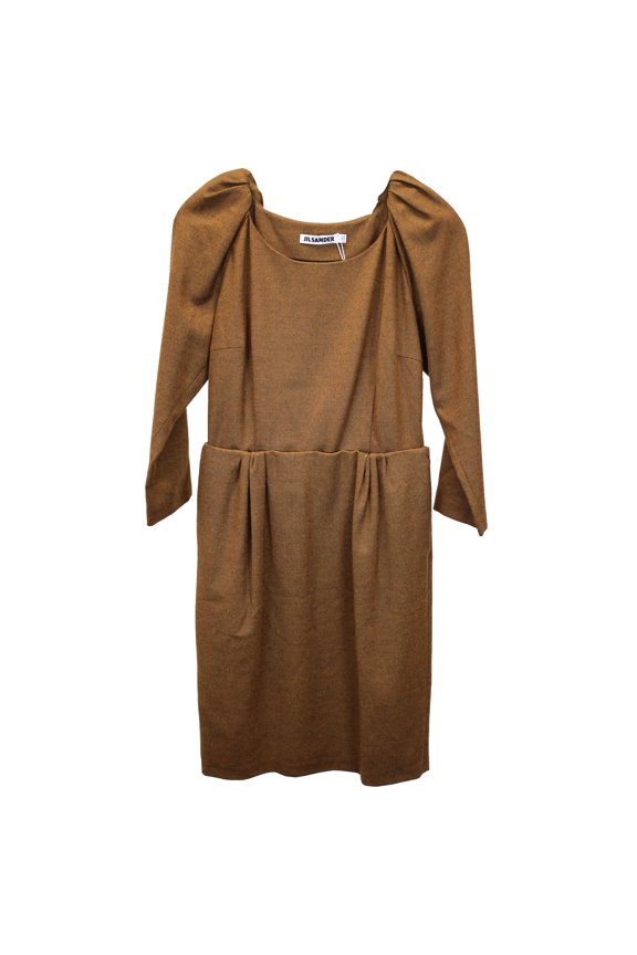Pre-Owned Jil Sander Puff Sleeve Knee Length in Brown Wool