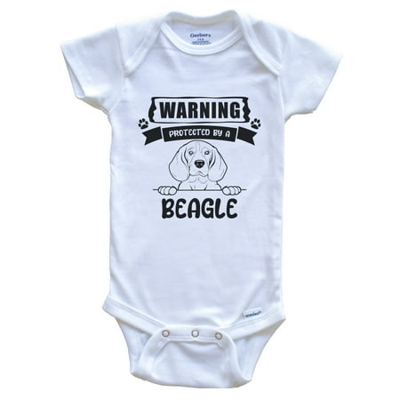 

Warning Protected By A Beagle Funny Cute Dog Breed Baby Bodysuit