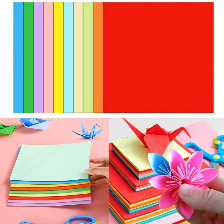 100 Pcs Double Sided Color Square Paper, 10 Assorted Bright Colors ...